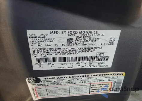 2011 Ford F150 Supercrew from USA, damaged, VIN 1FTFW1CF5BKD26561